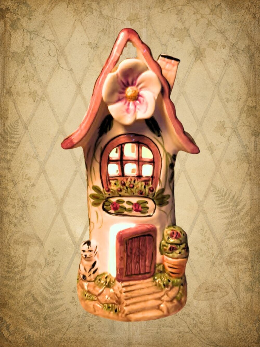 Peculiar Passages πͺπ§ββοΈ Vintage Hand Painted Ceramic House Electric Lamp